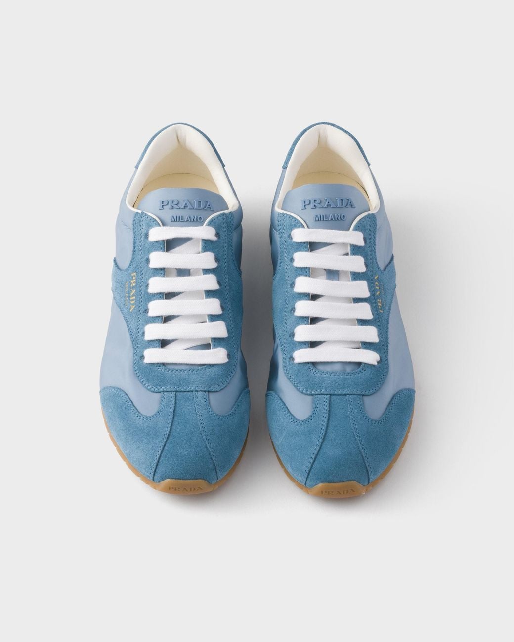 Prada Blue Round-Toe Lace-Up Sneakers