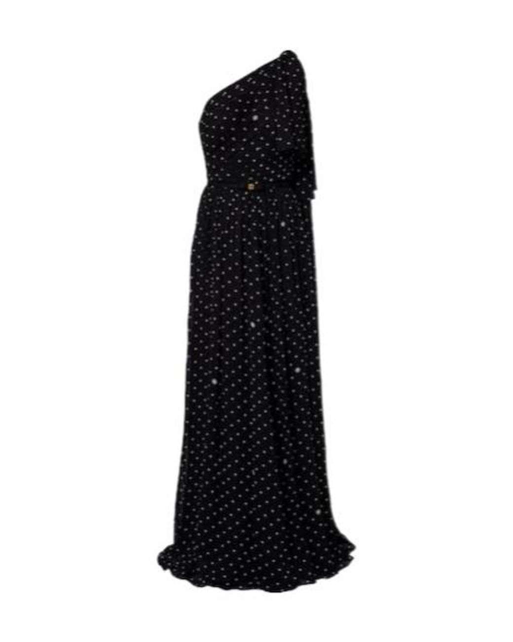 Elie Saab Black Polka-Dot One-Shoulder Gown
