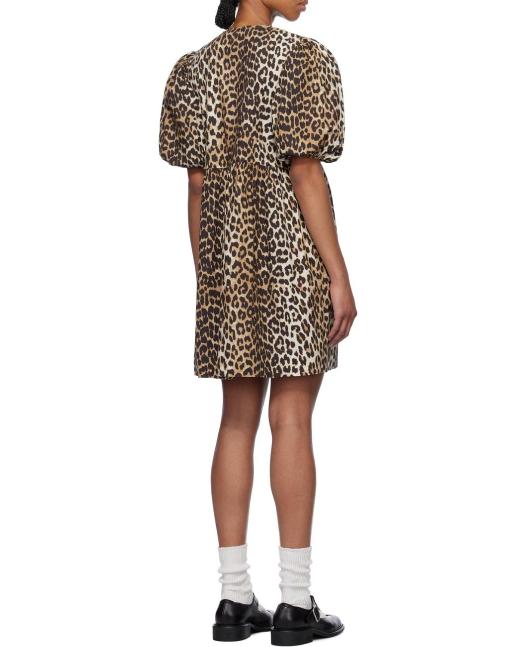 Ganni Multicolor Leopard Printed Balloon Sleeved Mini Dress