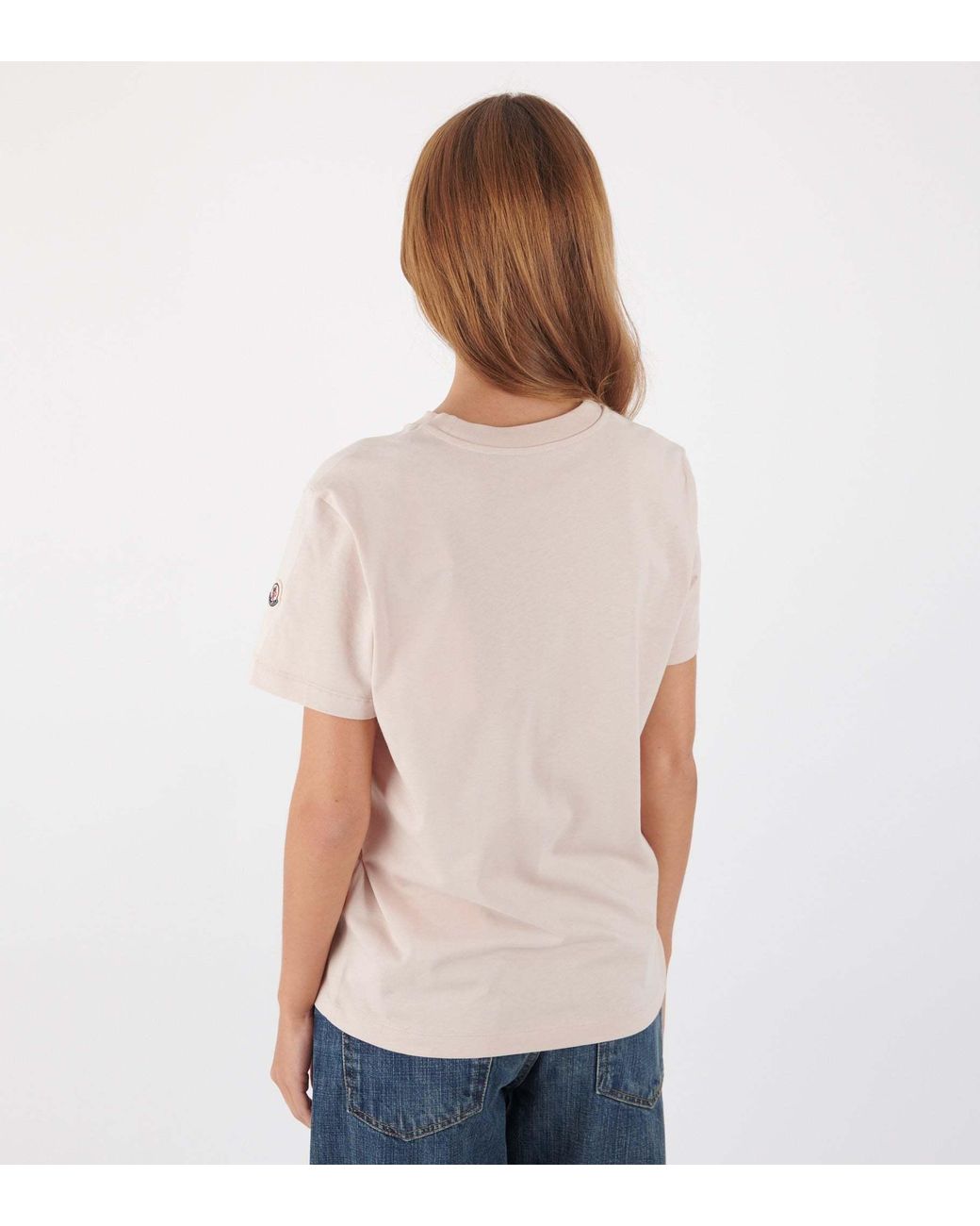 Moncler Pink Embroidered Tonal Logo Crewneck T-Shirt