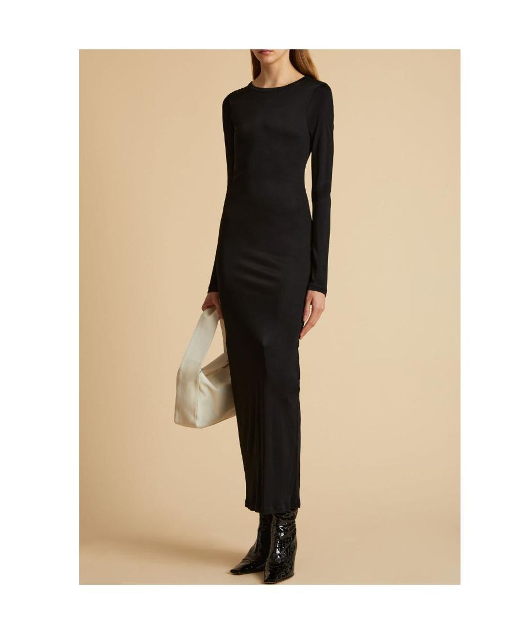 Khaite Black Long-Sleeved Round-Necked Dress