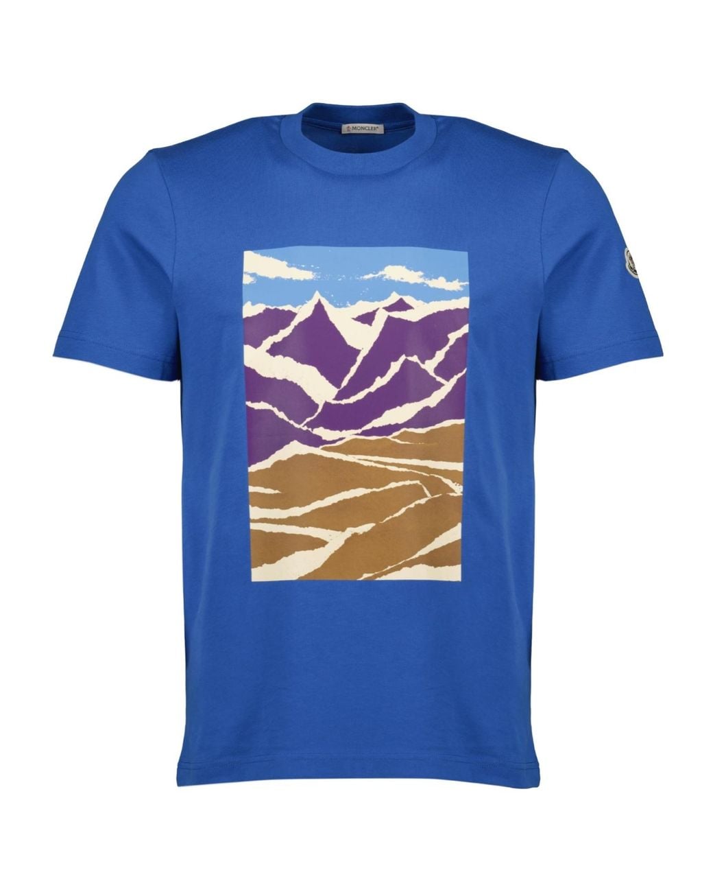 Moncler Blue T Shirt Imprime Montagne Bleu for men