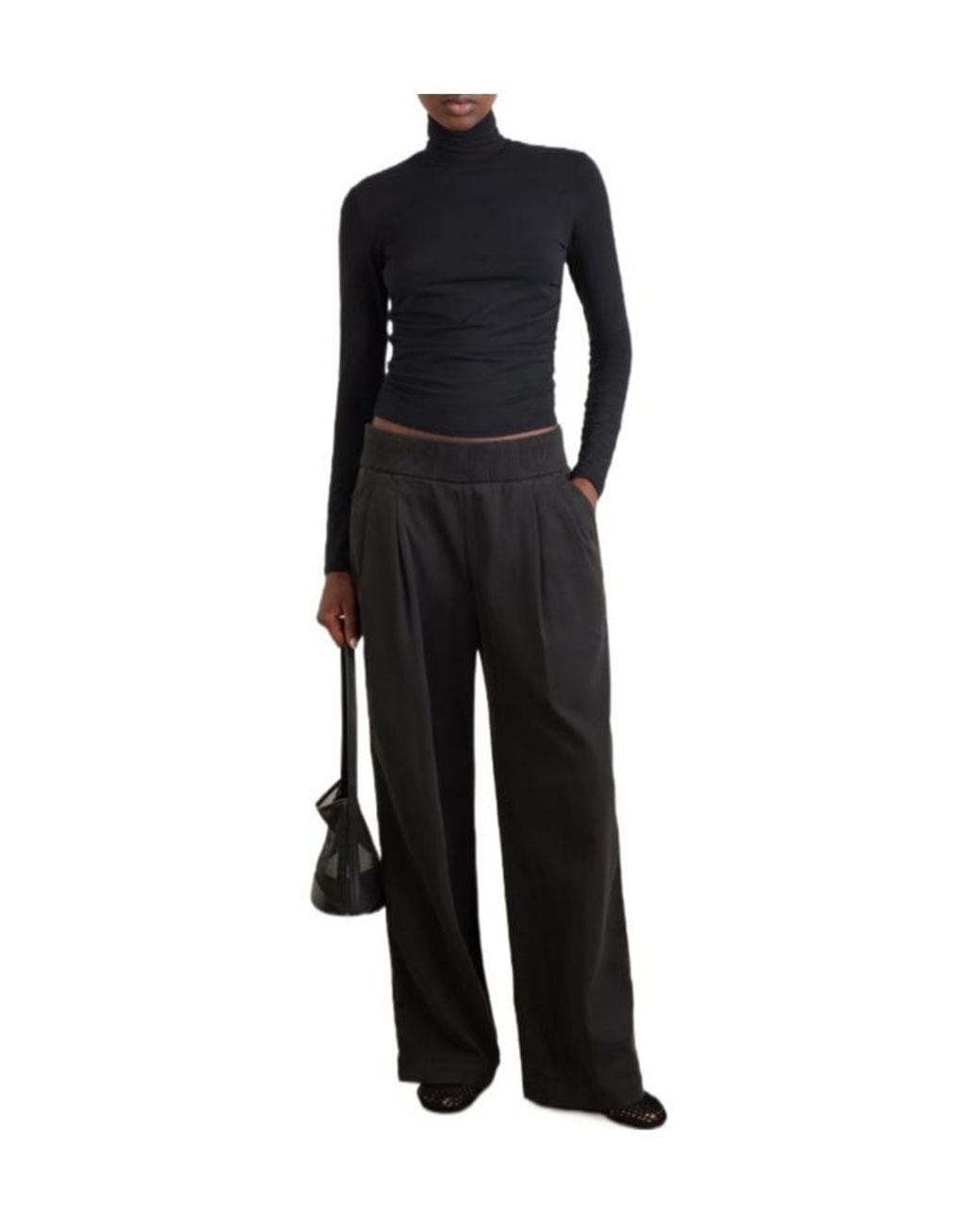 James Perse Black Ribbed Waist Wide Leg Pants
