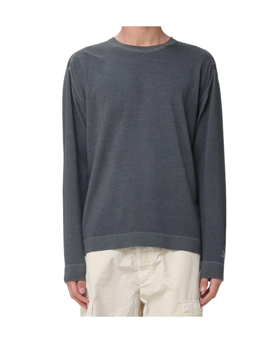 C P Company Blue Cotton Crepe Double Dyed Crewneck Sweater for men