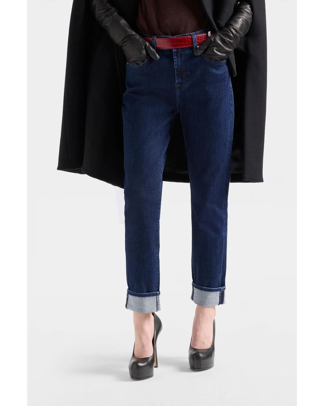 7 For All Mankind Blue Dark Wash Straightleg Rollcuff Jeans