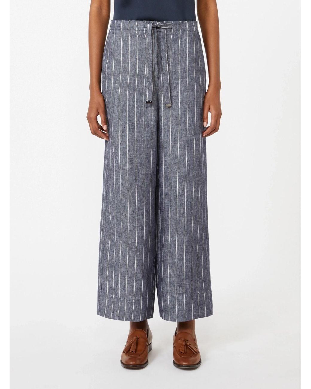 Max Mara Blue 'S Cresta Pinstriped Wide Leg Pants