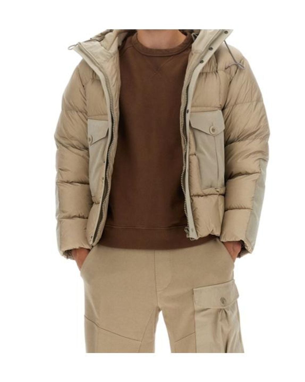 C P Company Natural Drawstring Hooded Padded Coat for men