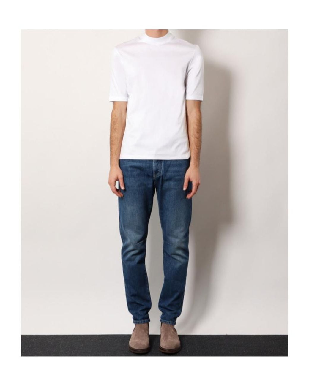 Brunello Cucinelli White Short Sleeved Mock Neck T-Shirt for men