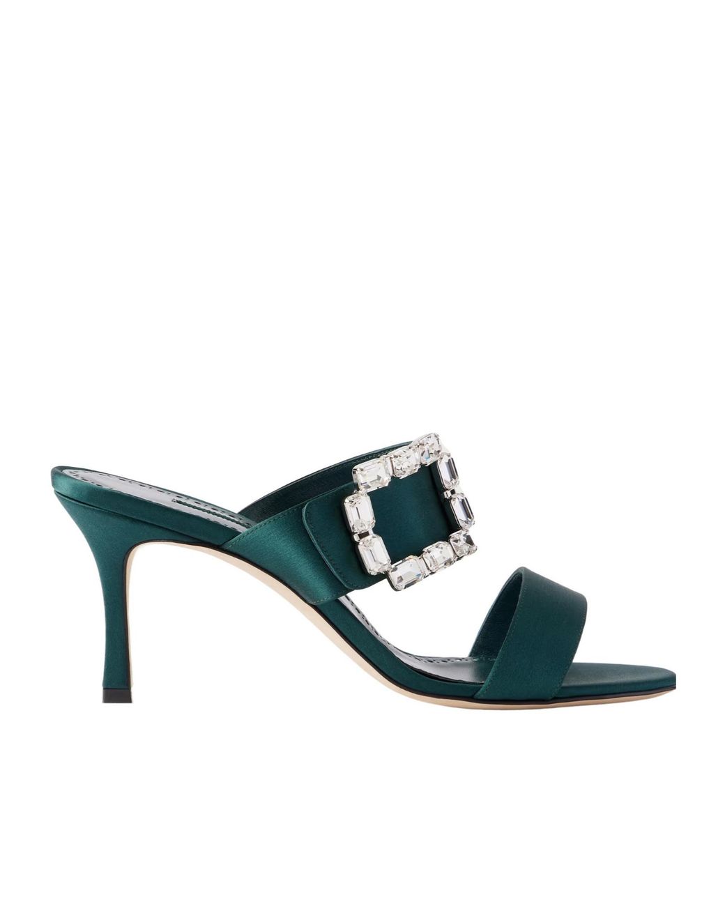 Manolo Blahnik Blue Crystal-Embellished Satin Mules