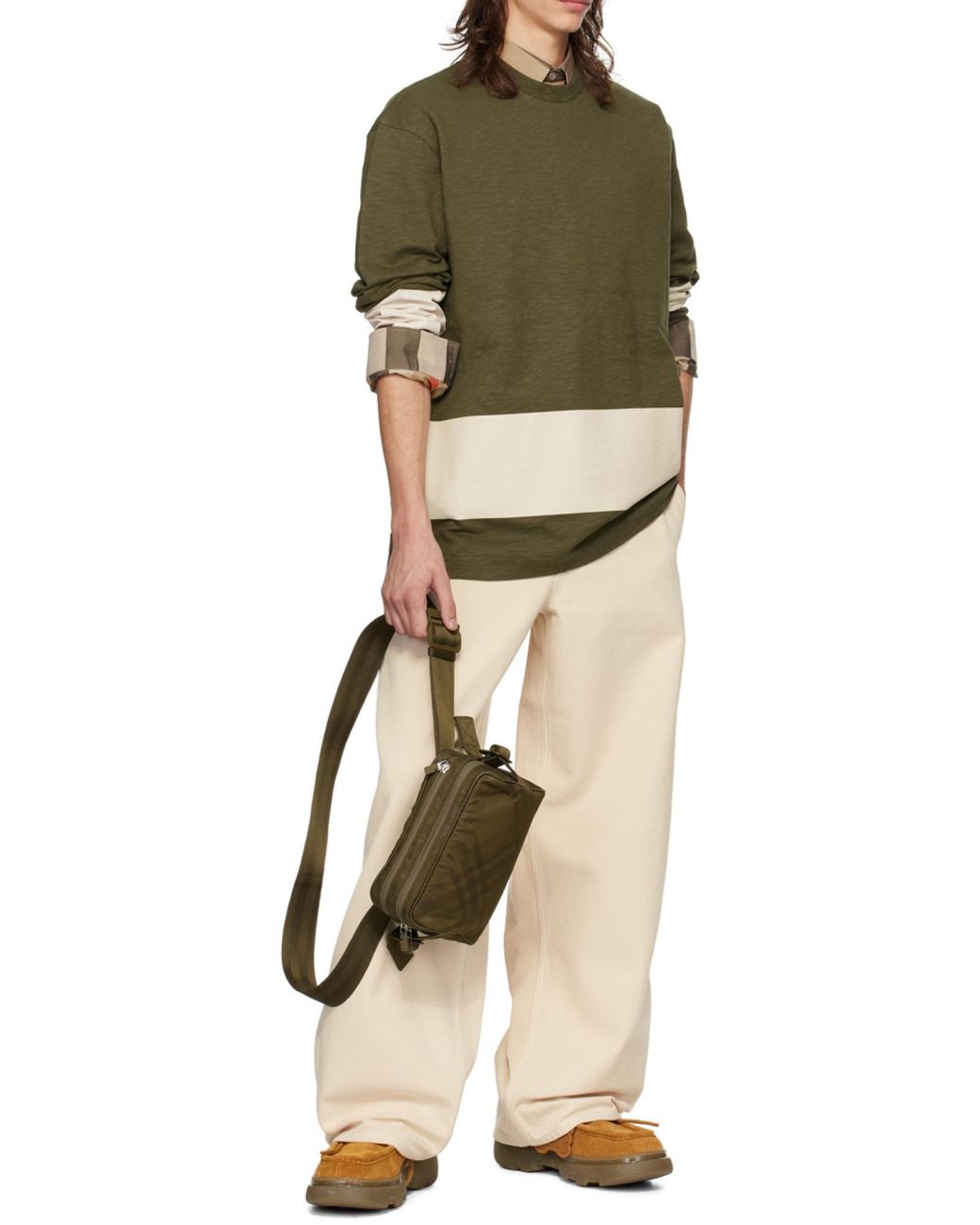 Burberry Green Ekd-Print Stripe-Detailed Crewneck Sweatshirt for men