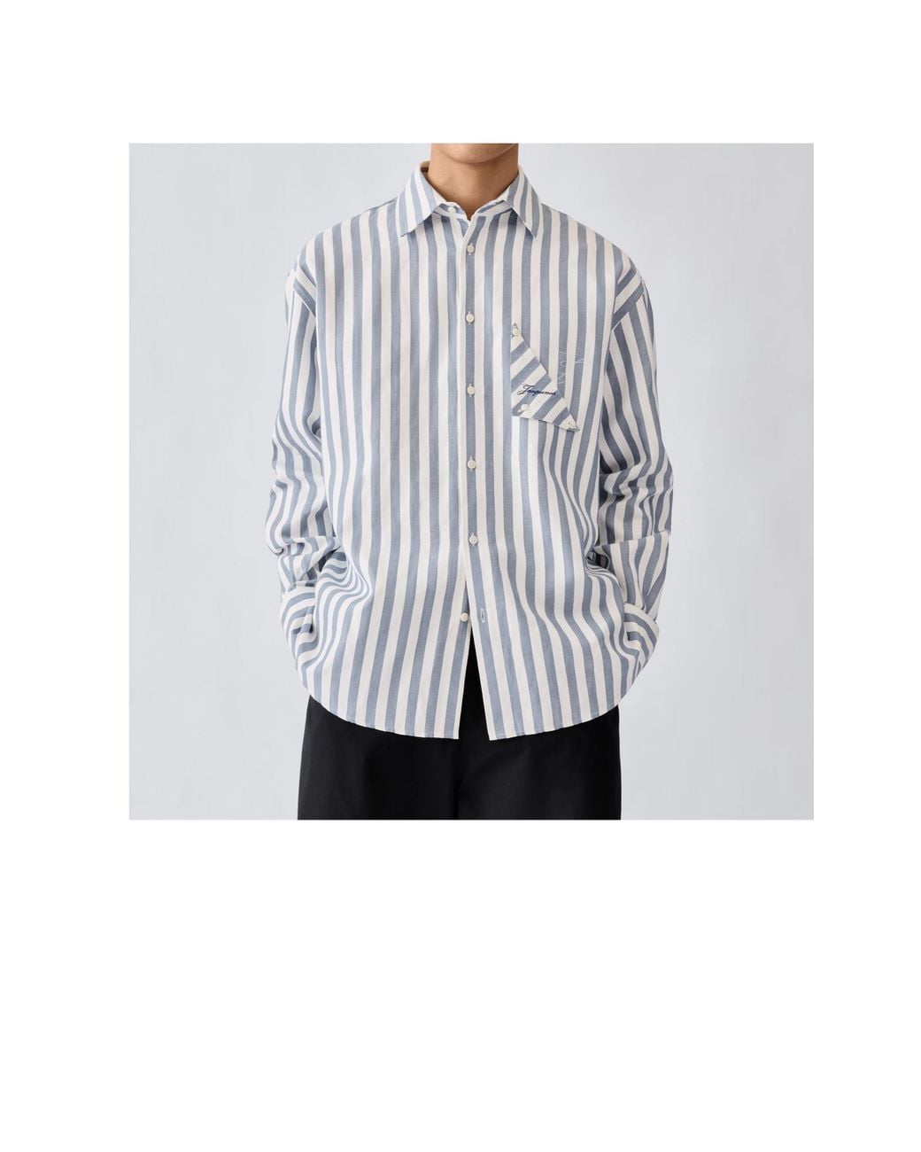 Jacquemus Blue Striped Long Sleeved Shirt for men