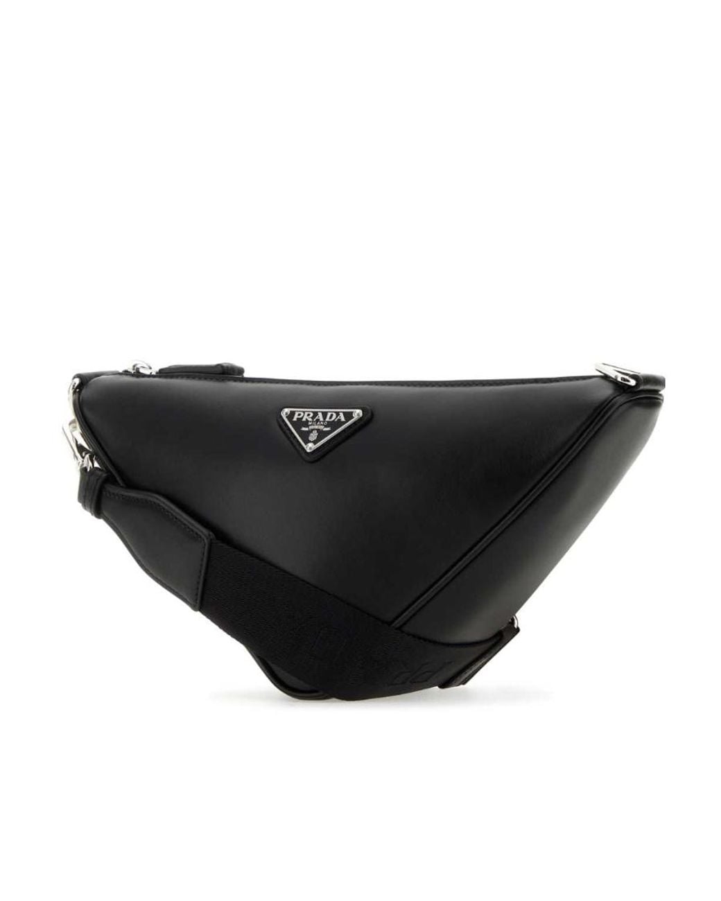 Prada Black Triangle Logo Zipped Messenger Bag for men