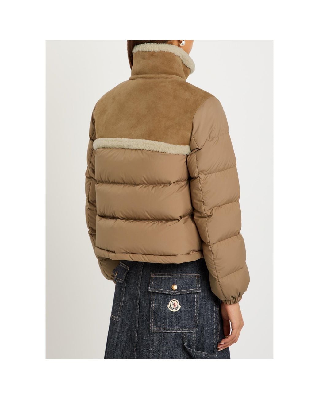Moncler Natural Stand-Collar Patchwork Short Down Jacket