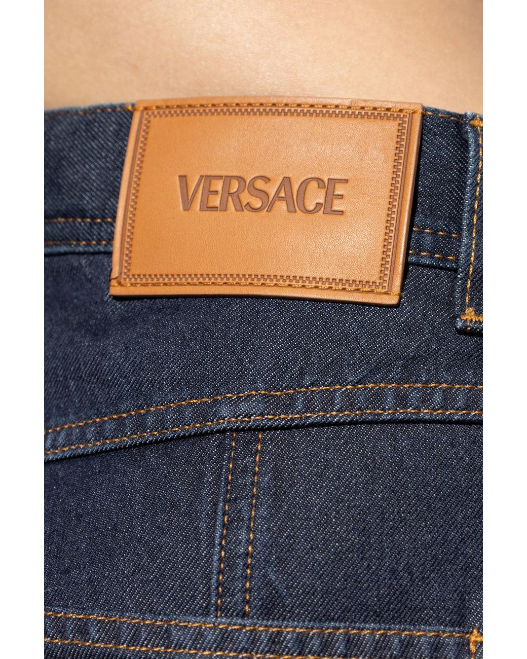 Versace Blue Logo-Patch Wide Leg Jeans