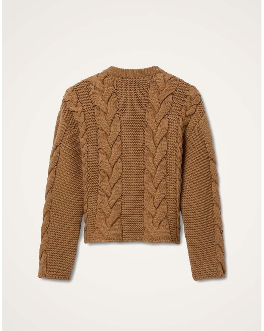 LaDoubleJ Brown Chunky Wool And Viscose And Cashmere Blend Cable Knit Cardigan With Jewel Buttons