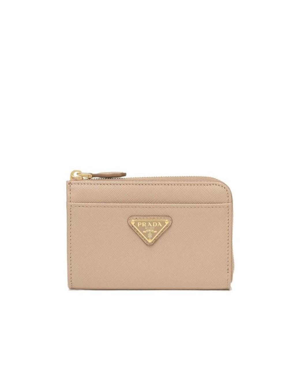 Prada Natural Triangle-Logo Zipped Wallet