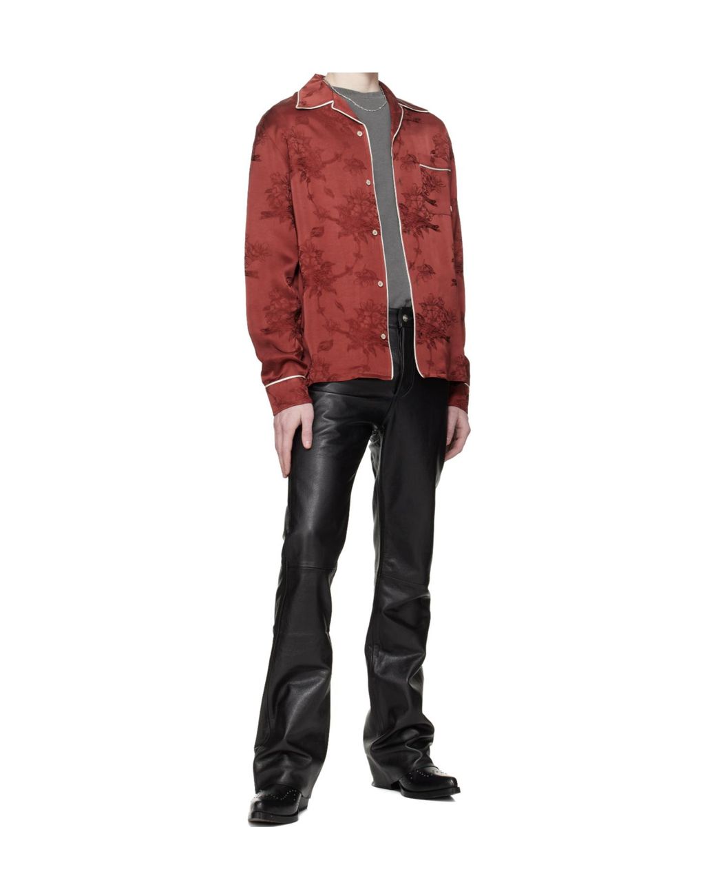 Amiri Red Floral Jacquard Pajama Shirt for men