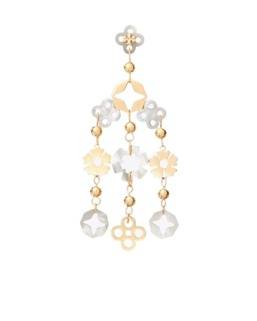 Tory Burch White Floral-Motif Drop Earrings