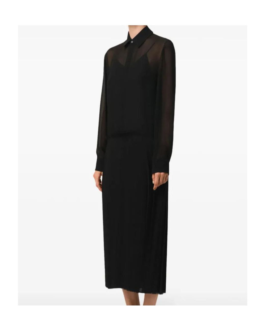 AMI Black Long-Sleeved Pleated Midi Dress