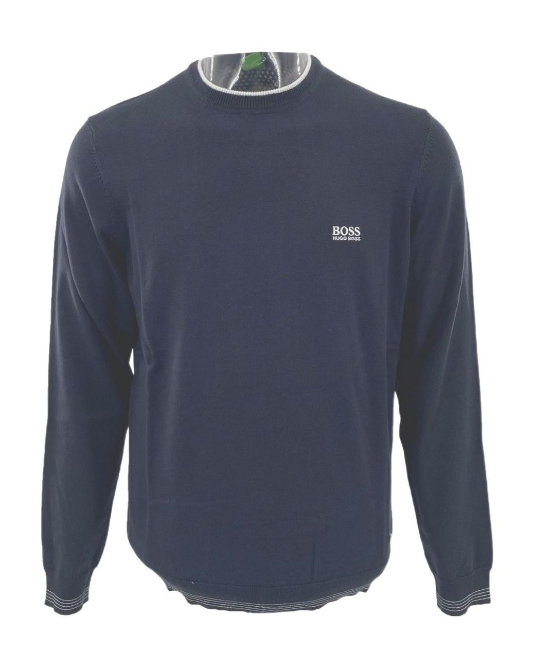 Boss Blue Round-Collar And Long-Sleeved Sweater for men