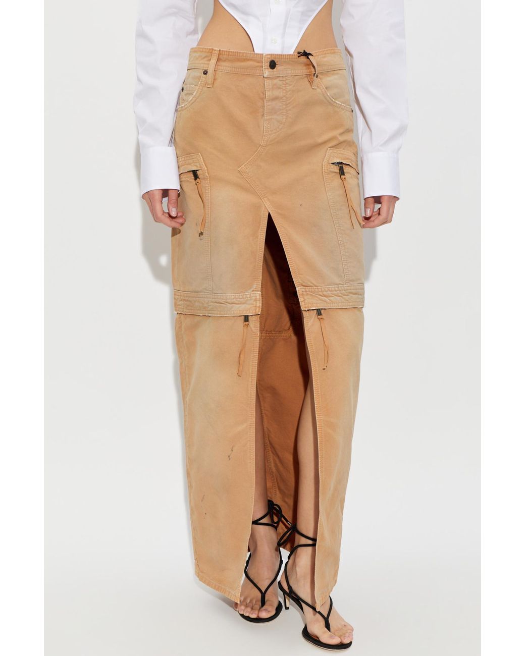DSquared² Natural Utility Distressed Long Skirt
