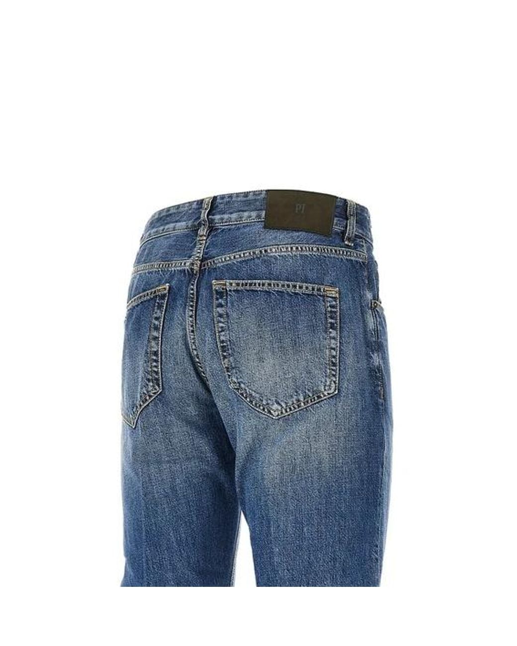 Pt Pantaloni Blue Pt Torino Whiskering Effect Tapered Leg Jeans for men