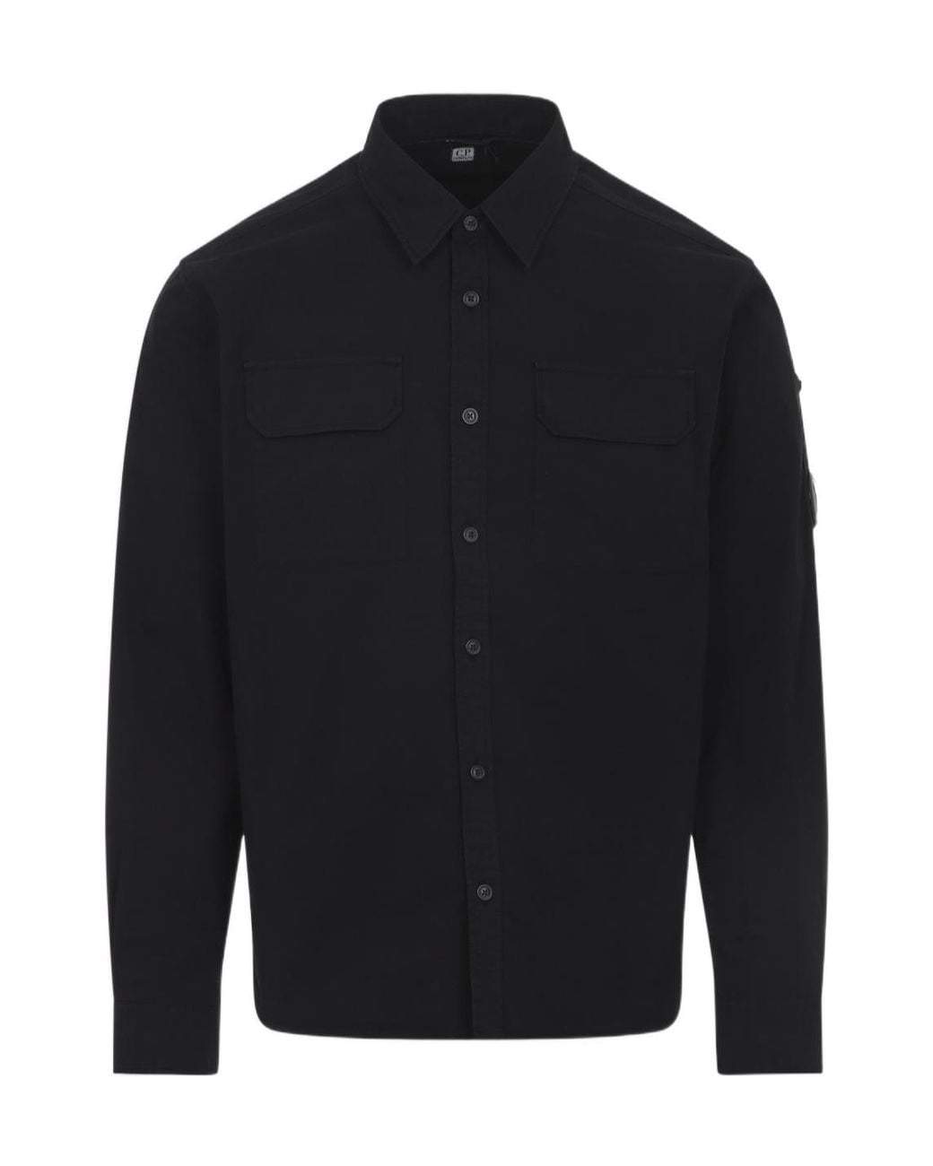 C P Company Black Gabardine Longsleeve Button Shirt for men