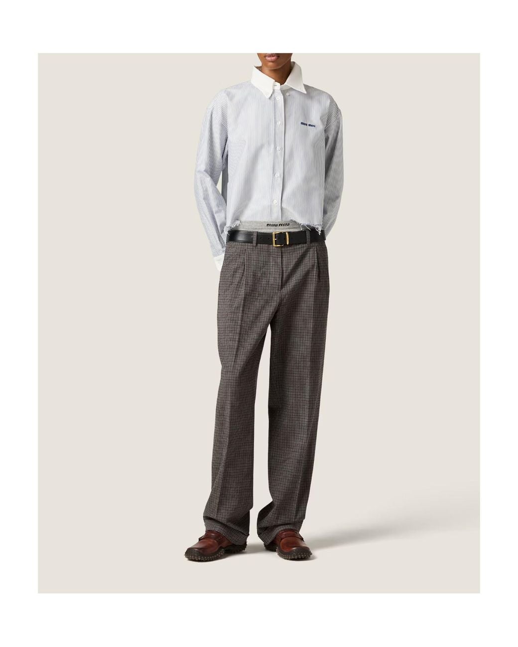 Miu Miu Gray Micro Pinstripe Cotton Shirt