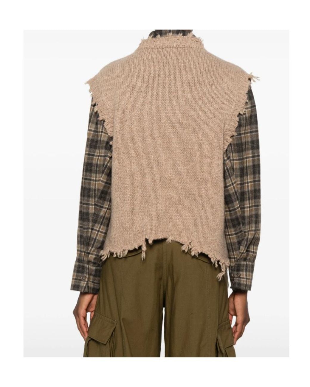 R13 Gray Distressed Animal-Pattern Knitted Top
