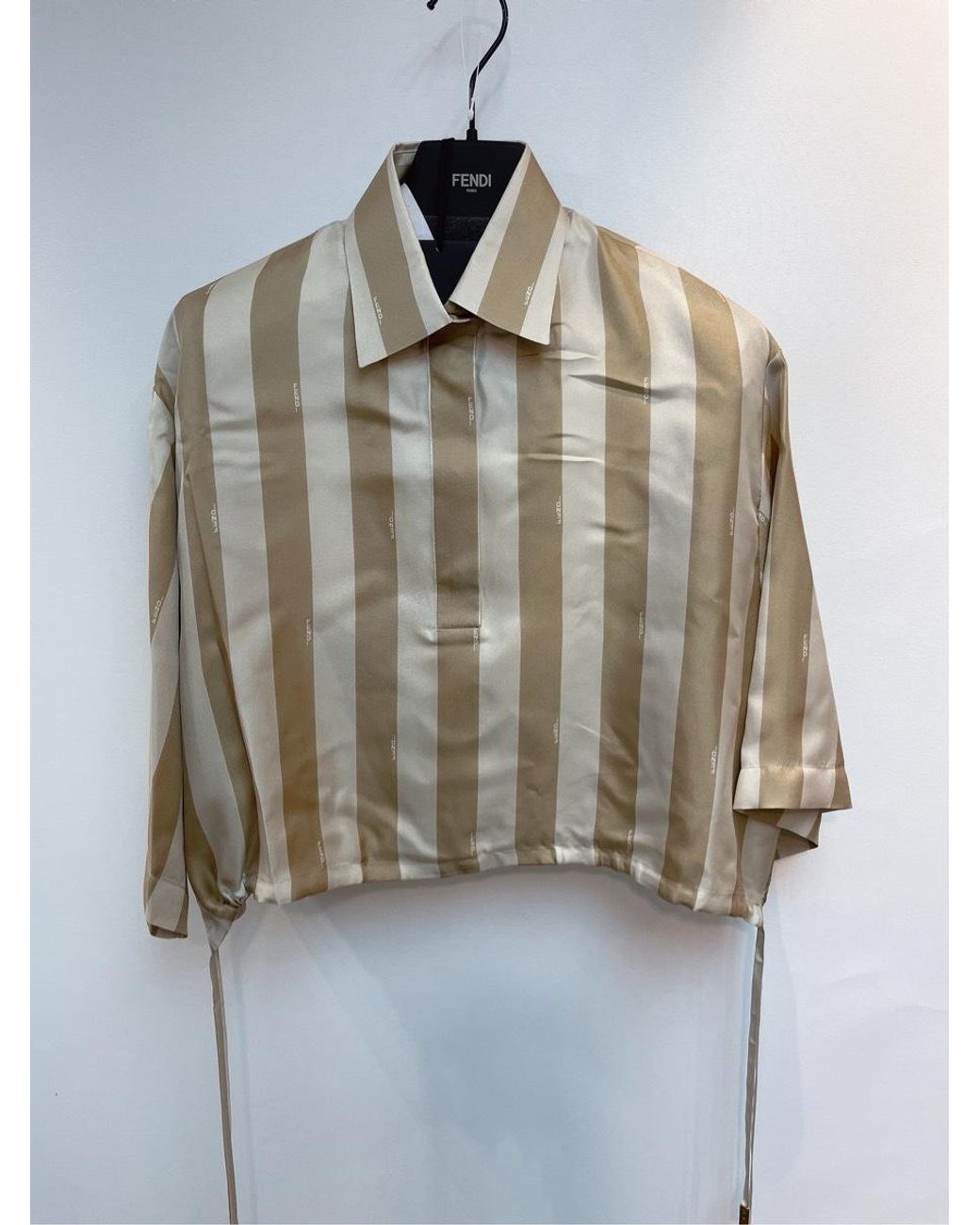 Fendi Natural Striped Drawstring Hem Cropped Shirt