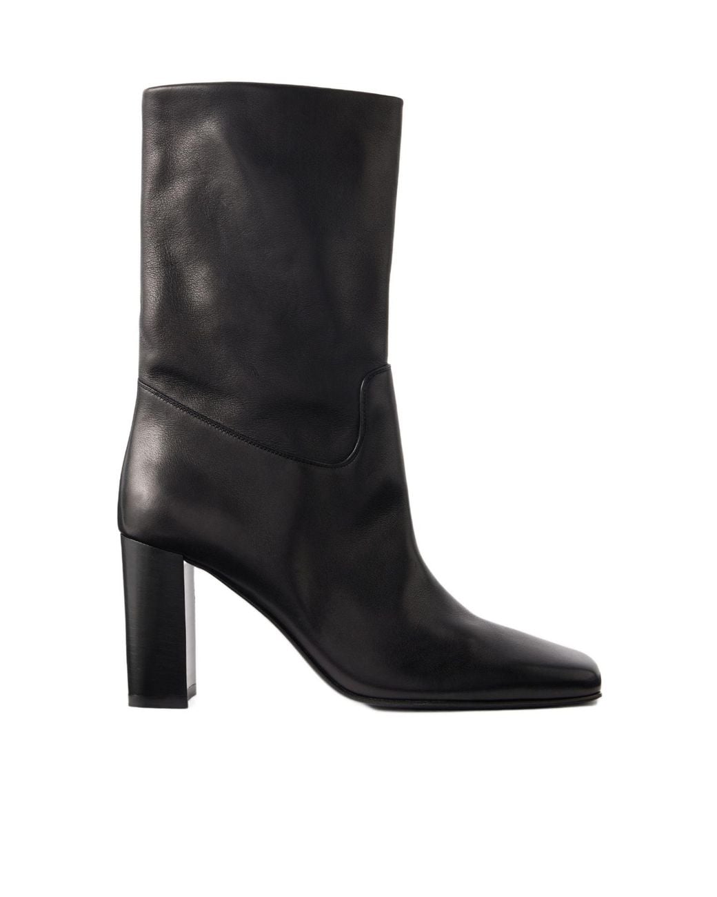 Khaite Black Leather Ankle Boots
