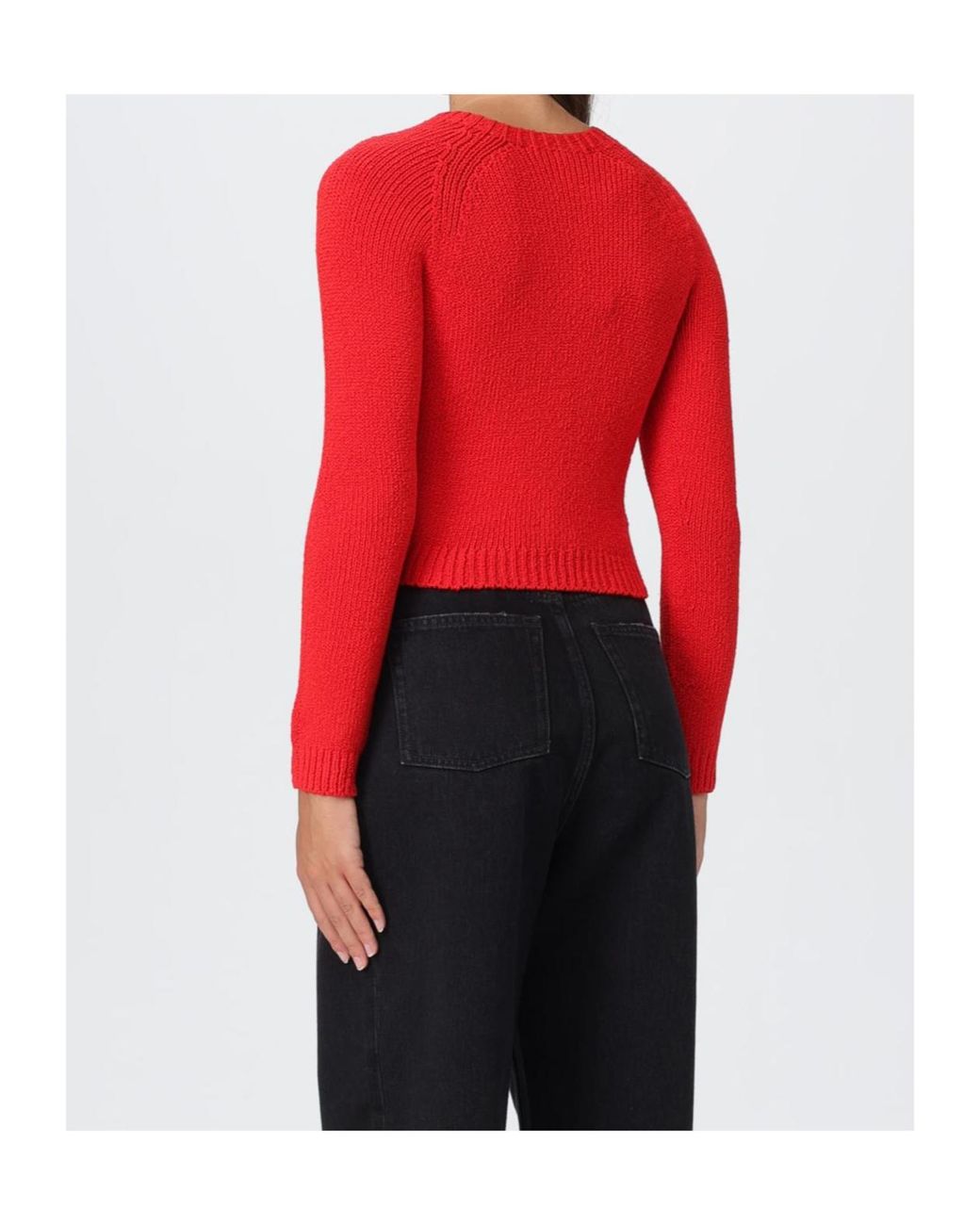 Acne Red Ribbed Knit Heart Logo Jumper