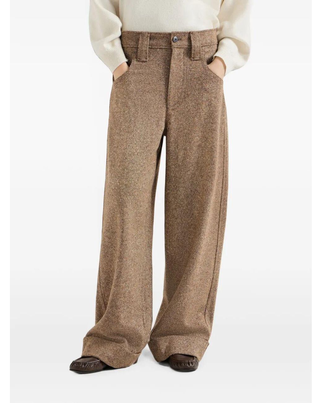 Brunello Cucinelli Natural Virgin Wool-Blend Monili Trousers