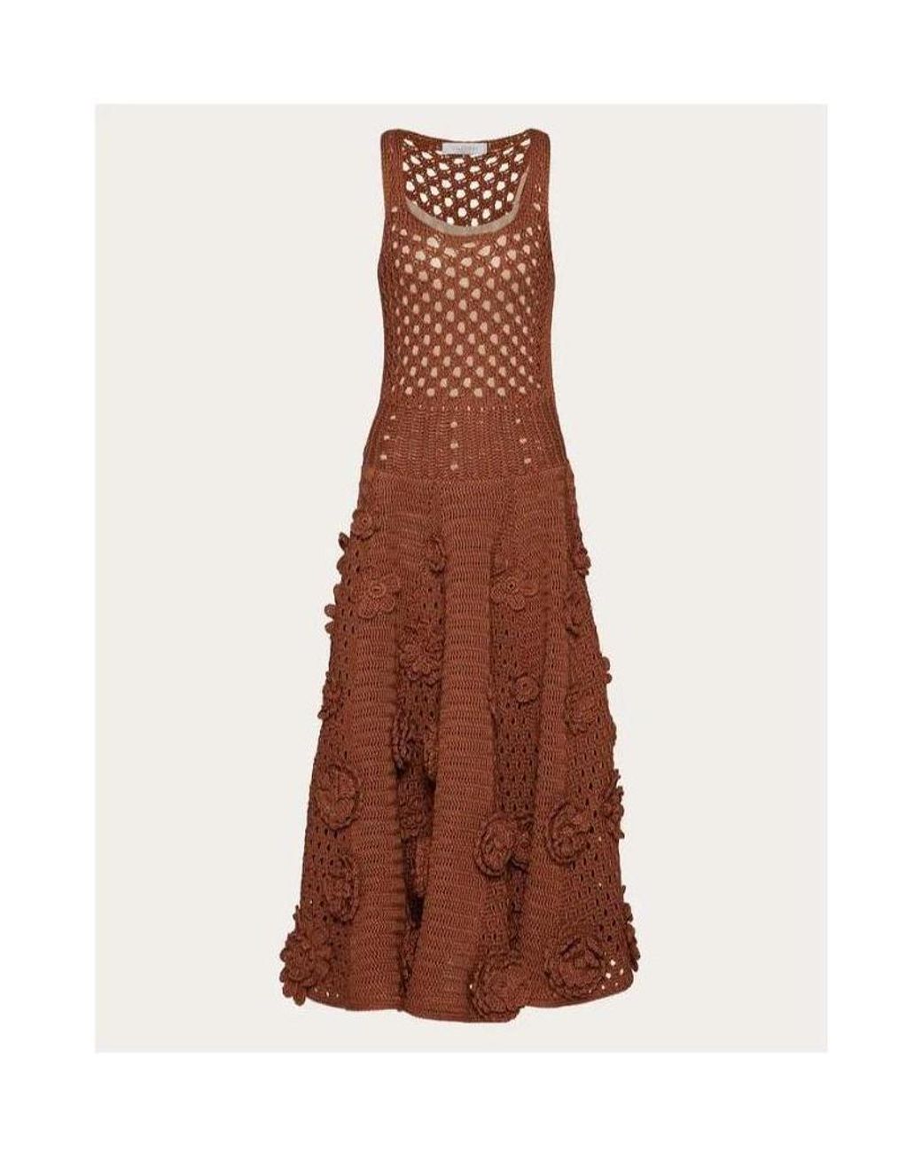 Valentino Brown Logo Embroidered Cotton Knit Dress