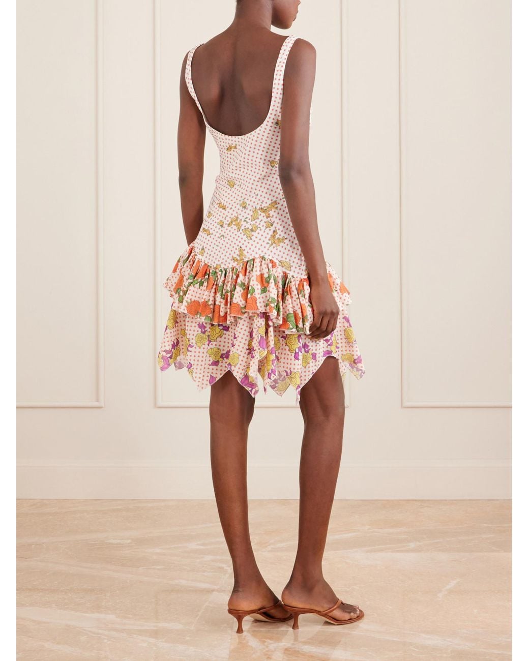Donde Esteban White Pajaritos Y Rosas Ruffled Cotton Mini Dress