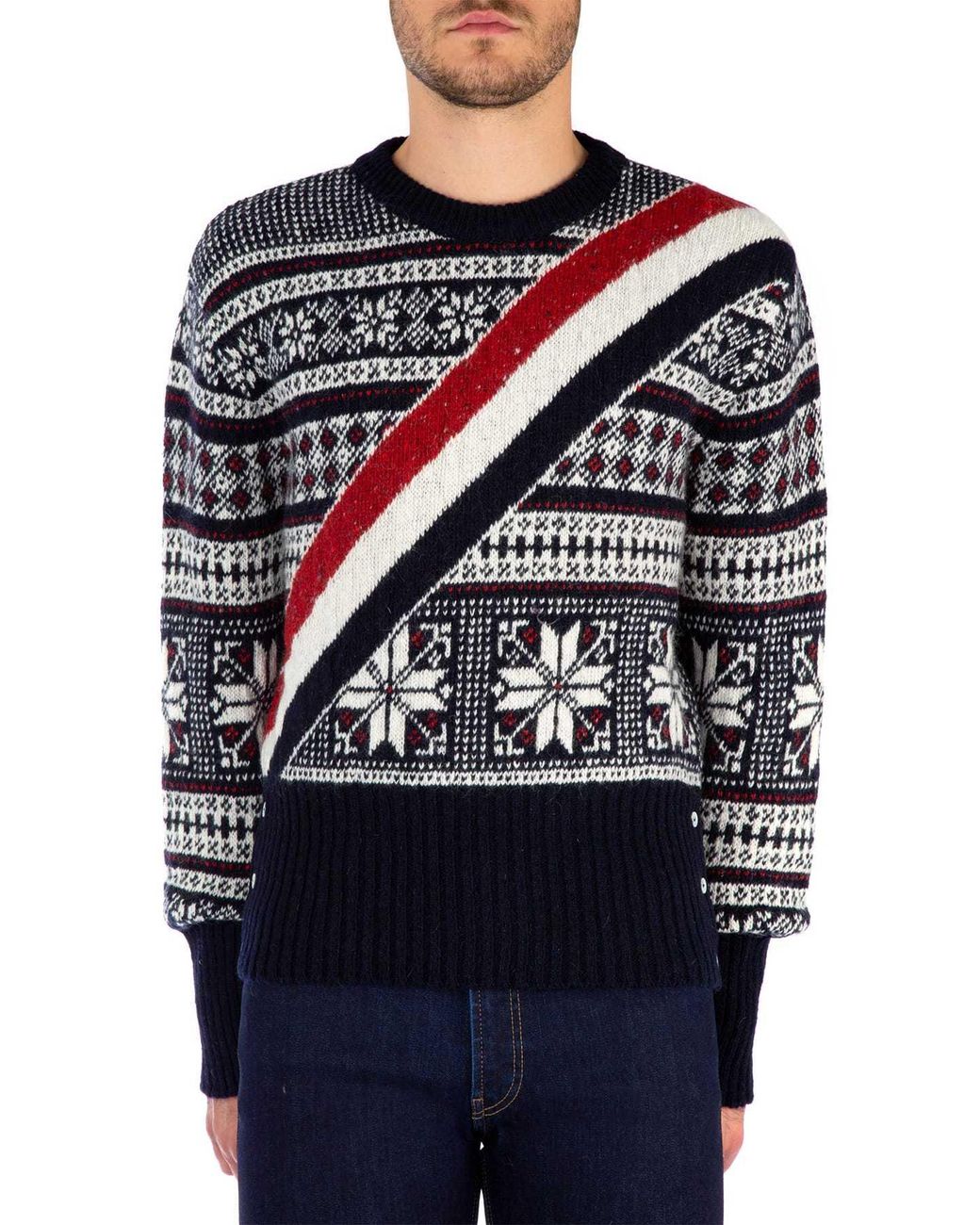 Thom Browne Blue Mohair Diagonal Striped Pullover for men