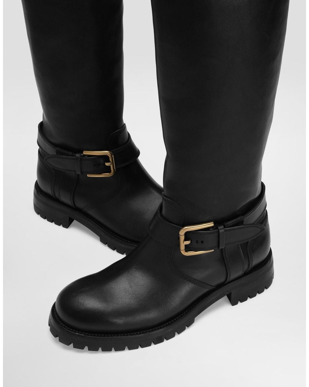 Dolce & Gabbana Black Buckle Detailed Biker Boots