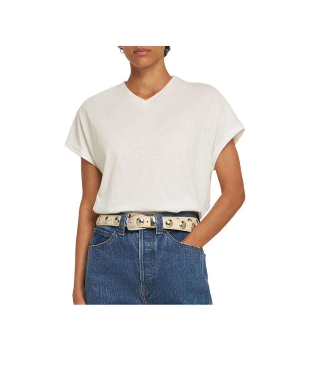 Khaite White 3Cm Benny Studded Leather Belt