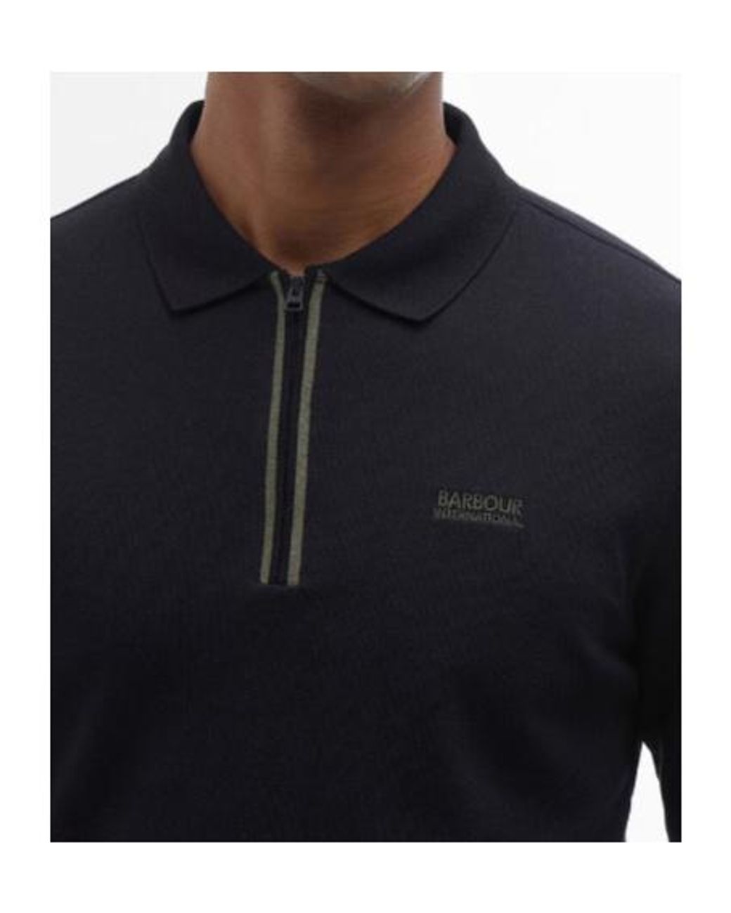 Barbour Black Long-Sleeved Zip-Up Polo Shirt for men