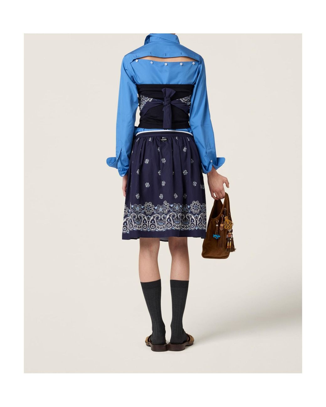 Miu Miu Blue Logo-Embroidered Button-Up Shirt