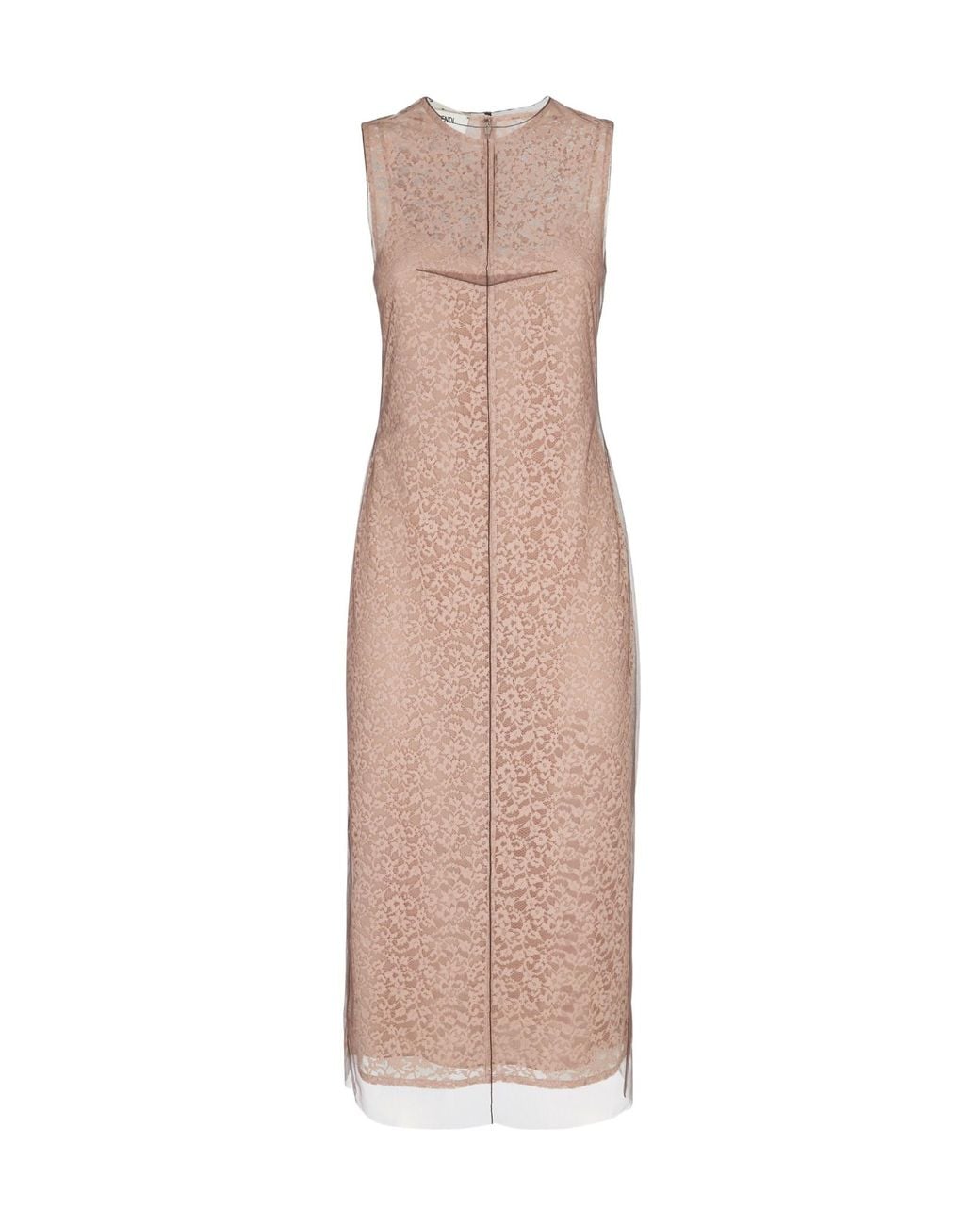 Fendi Natural Floral Lace Detailed Sleeveless Midi Dress