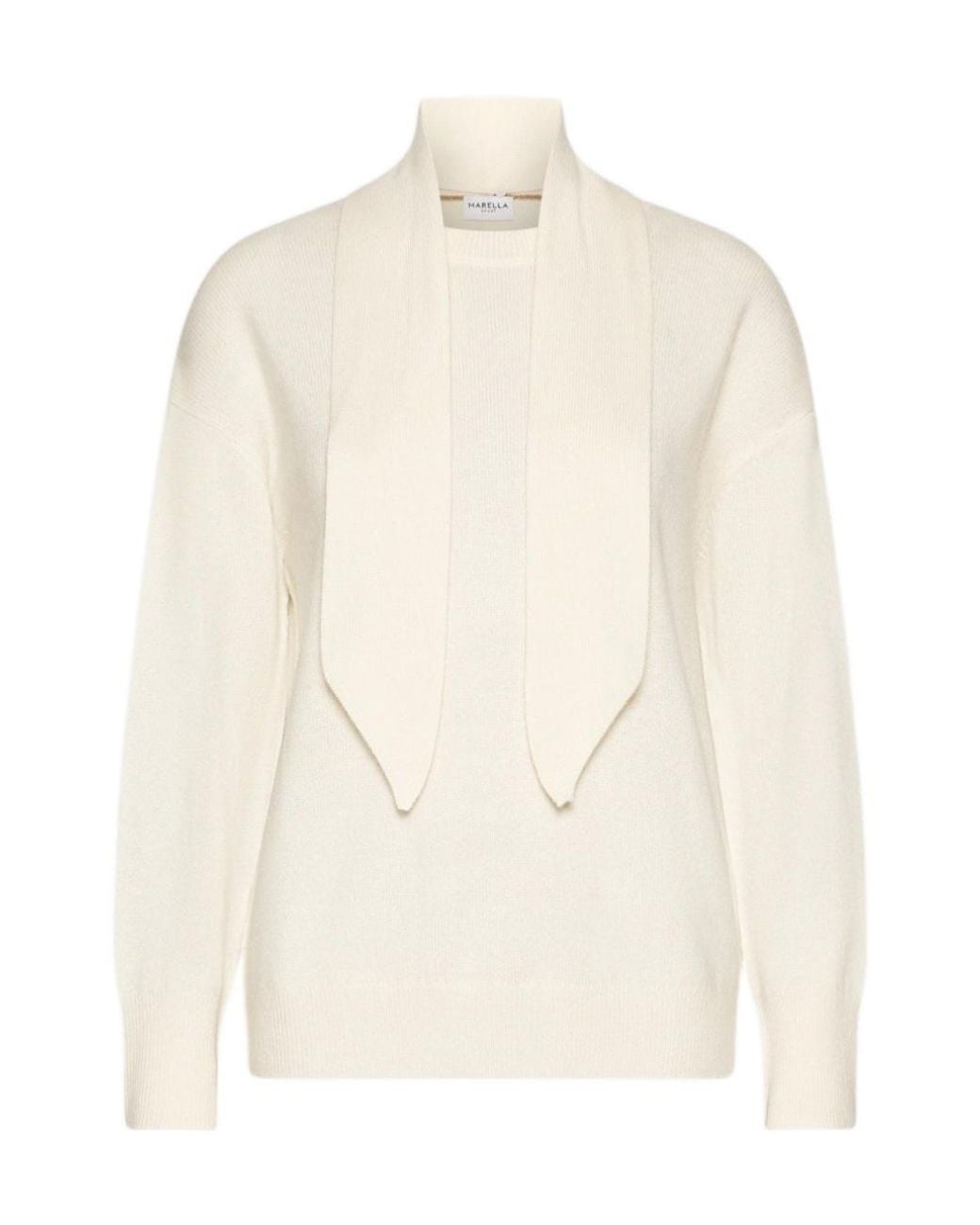 Marella White Scarf-Adorned Sweater