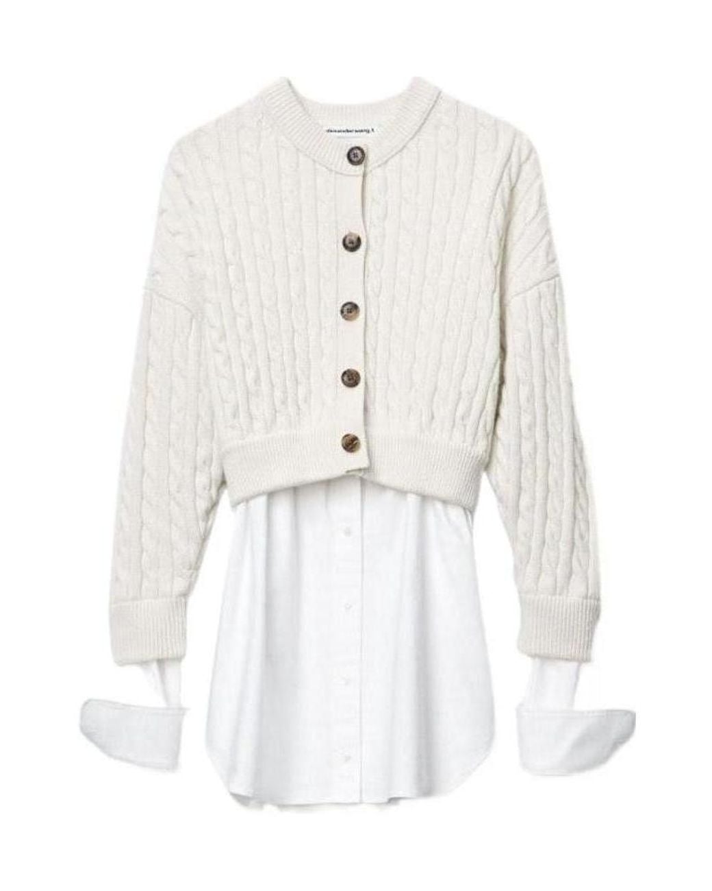 Alexander Wang White Bi-Layer Cable Shipping Cardigan