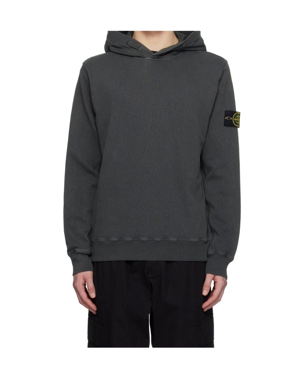 Stone Island Black Logo-Patch Long-Sleeved Hoodie for men