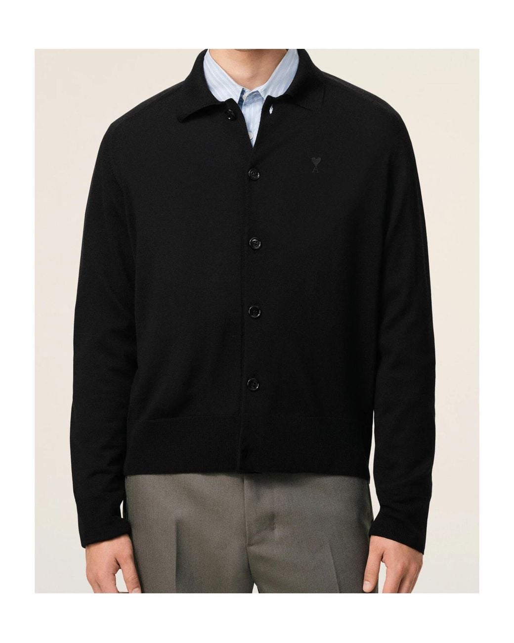 AMI Black Ami Button-Up Logo Cardigan for men
