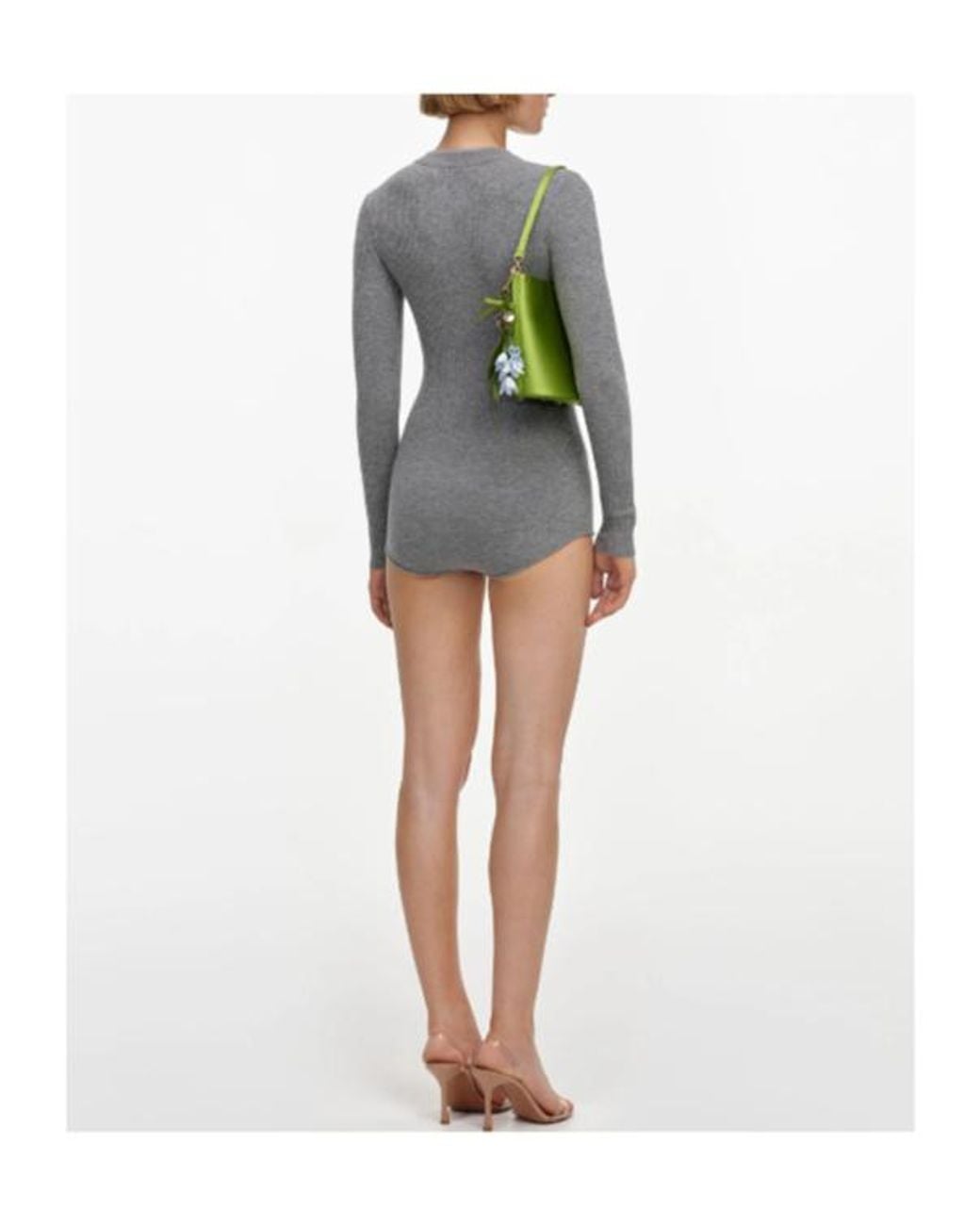 Self-Portrait Gray Ribbed Button Long-Sleeve Bodysuit