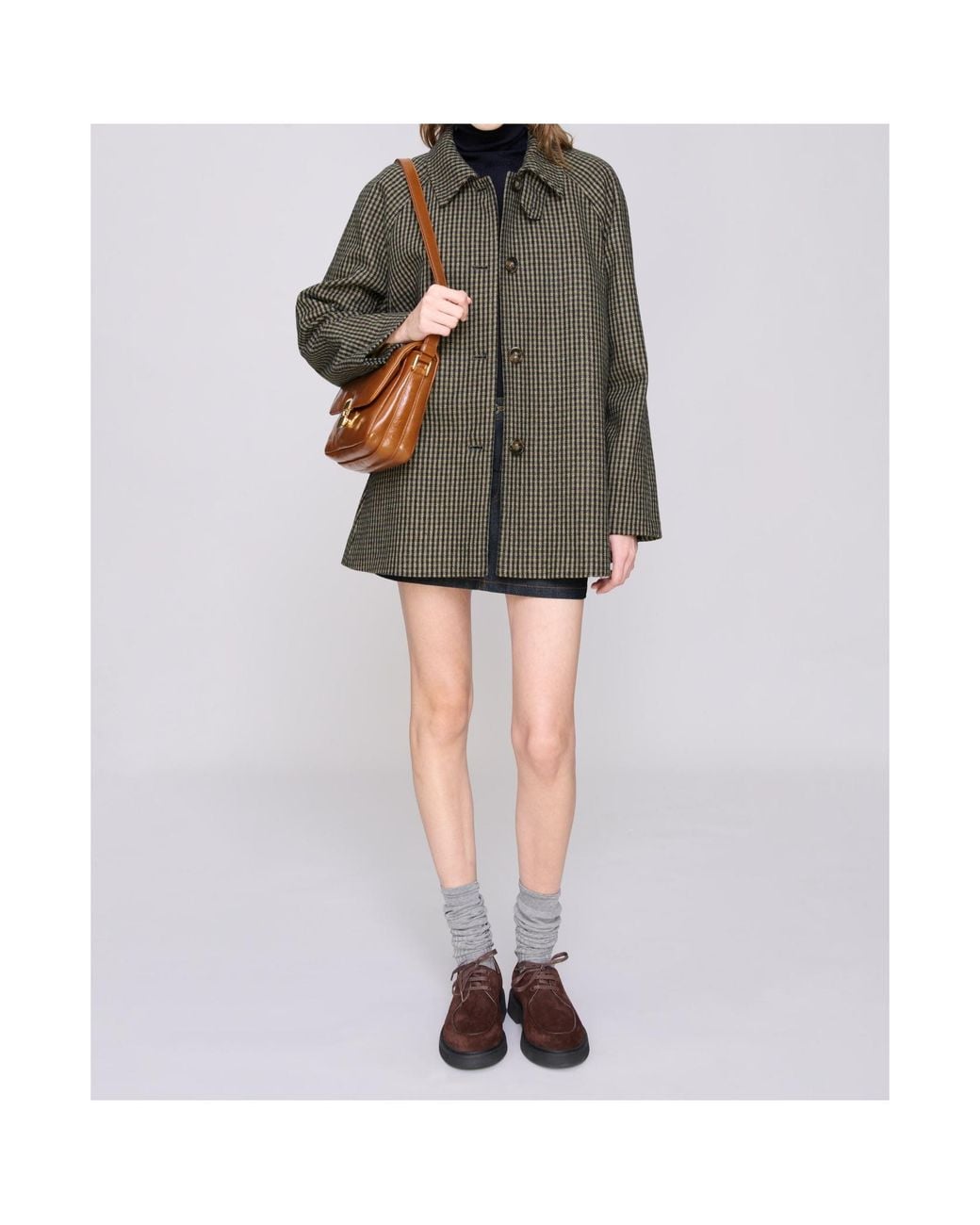 A.P.C. Gray Buttoned Check Coat