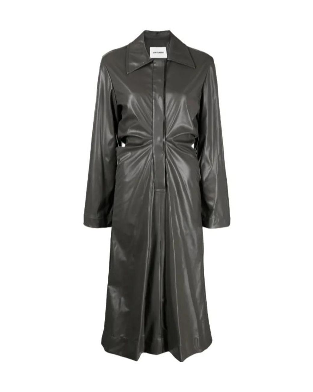 Low Classic Gray Ruched Faux-Leather Shirt Dress