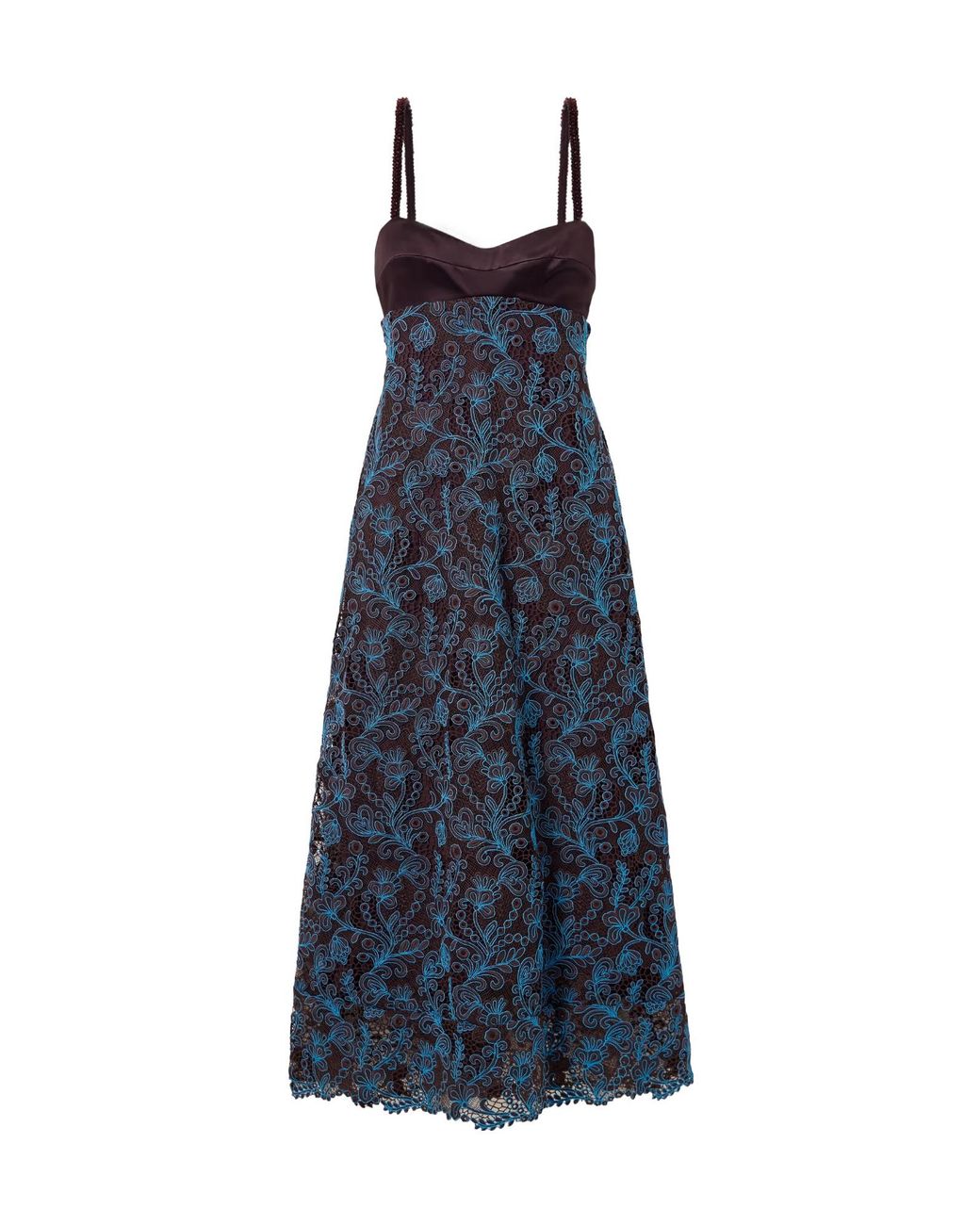 ALÉMAIS Blue Bead-Embellished Satin-Trimmed Guipure Lace Midi Dress