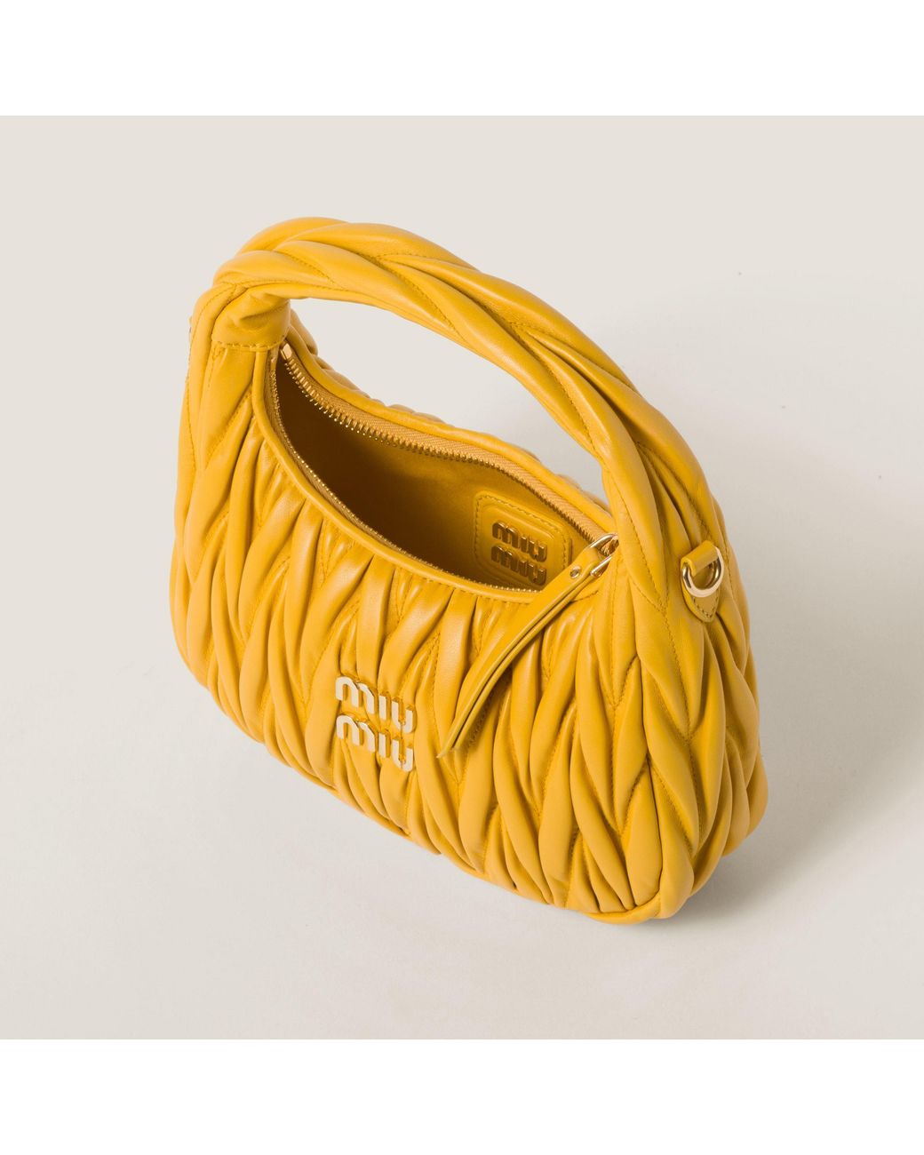 Miu Miu Yellow Wander Matelassé Nappa Leather Hobo Bag